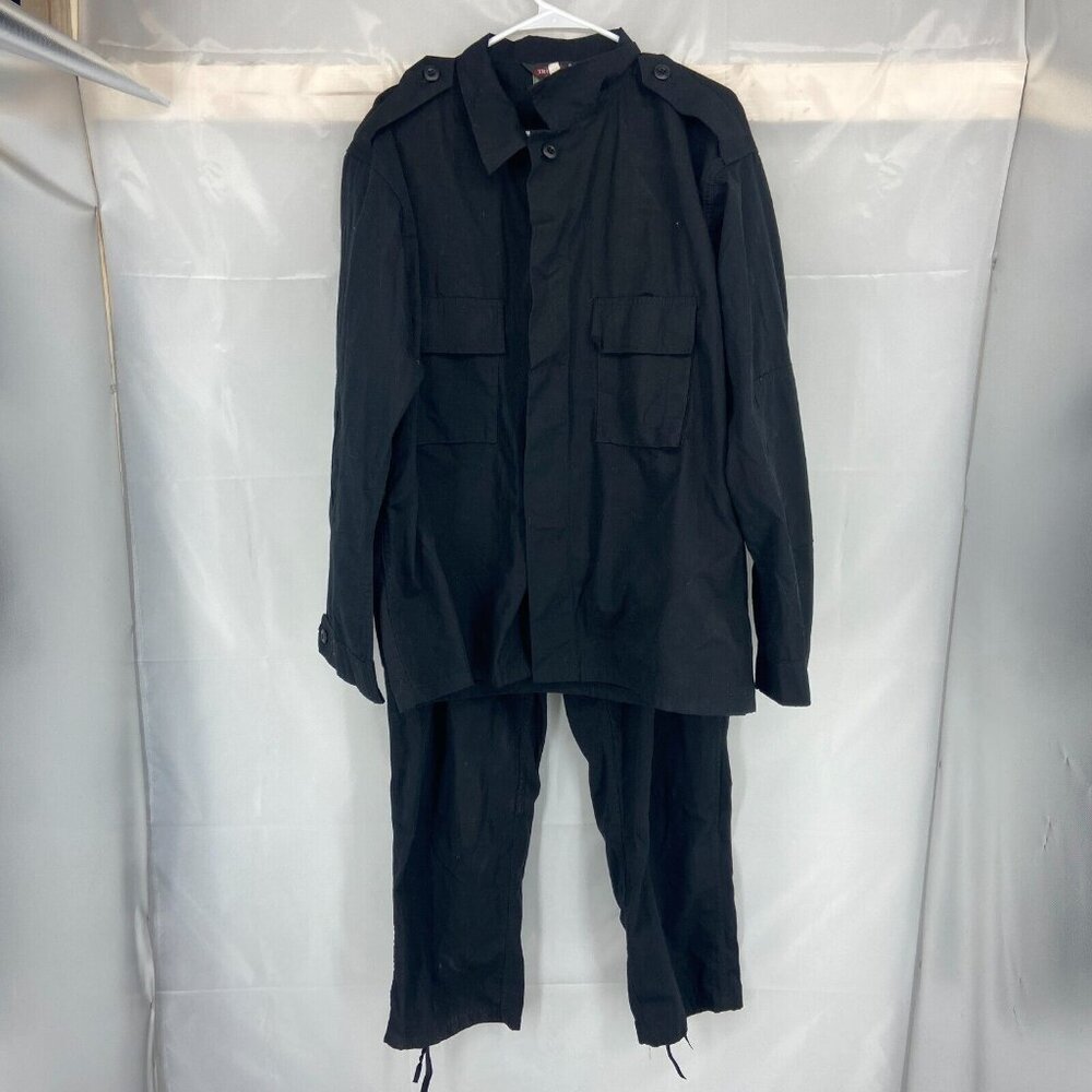 True Spec Military Outfit Men XL Shirt L Pants Solid Black Tactical